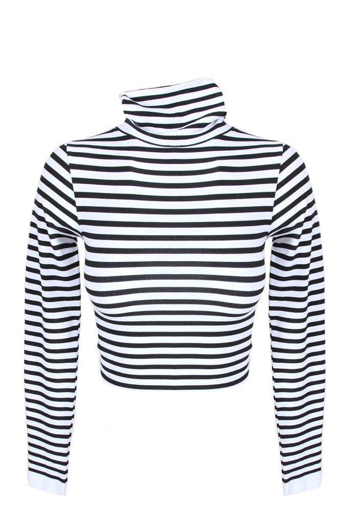 Striped Long Sleeve Turtleneck Crop Top