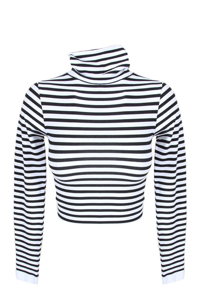 Striped Long Sleeve Turtleneck Crop Top