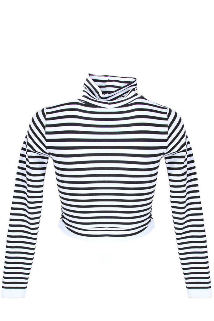Striped Long Sleeve Turtleneck Crop Top