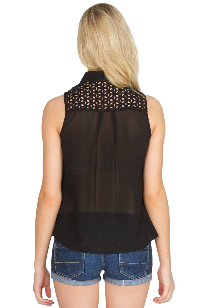 Dark Eyelet Sleeveless Top