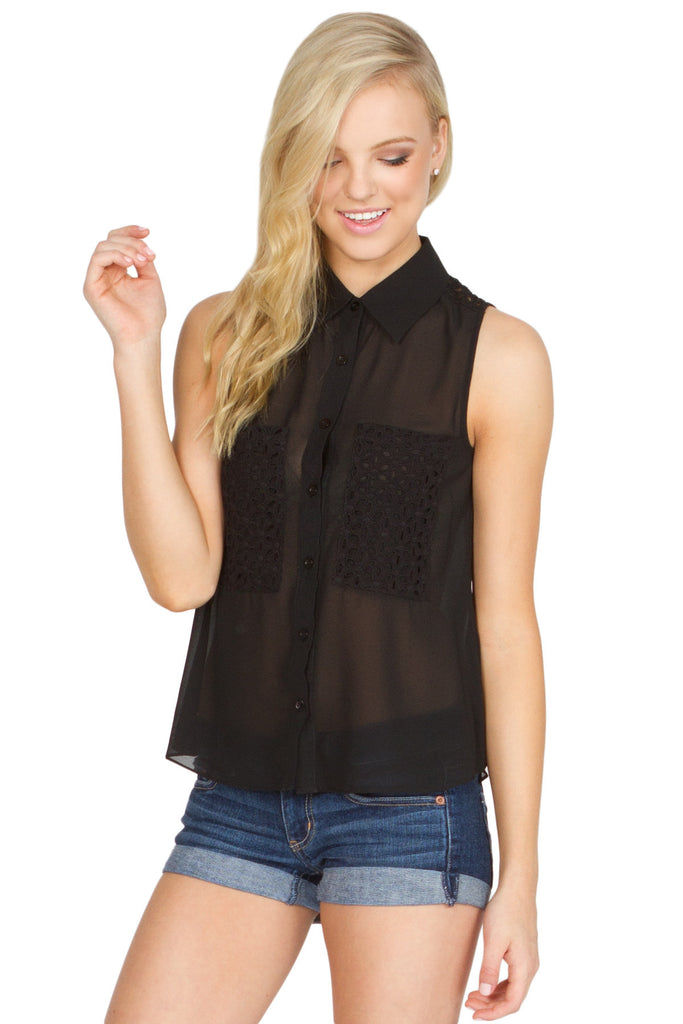 Dark Eyelet Sleeveless Top